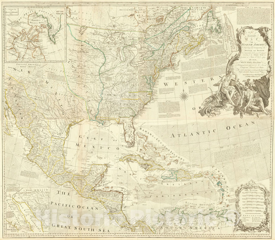 Historic Map : An Accurate Map of North America, Describing and Distinguishing The British and Spanish Dominions, 1775, Vintage Wall Art