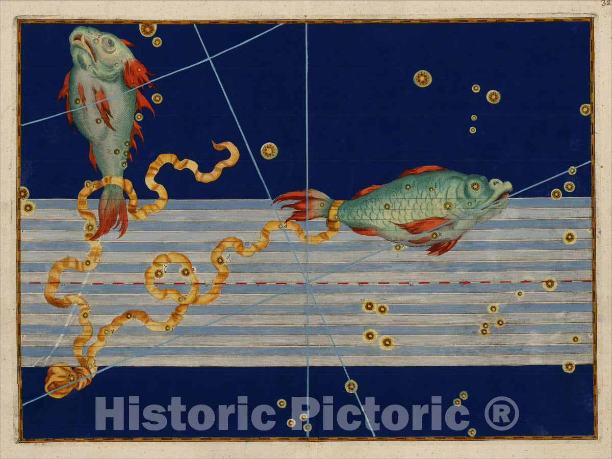 Historic Map : Uranometria, Celestial Atlas, Pisces, 1603, Vintage Wall Art