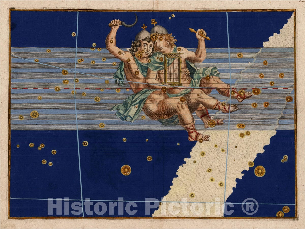 Historic Map : Uranometria, Celestial Atlas, Gemini, 1603, Vintage Wall Art