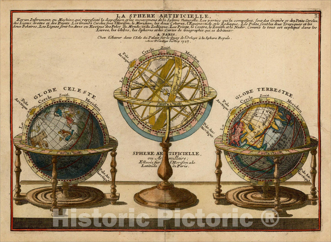 Historic Map : La Sphere Artificielle, 1717 [Terrestrial, Celestial & Armillary Globes], 1717, Nicolas de Fer, v2, Vintage Wall Art