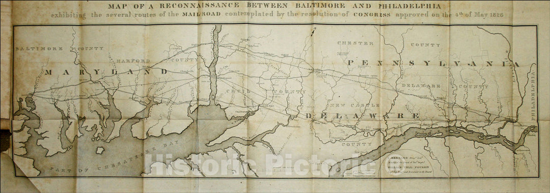 Historic Map : Map of a Reconnaissance between Baltimore and Philadelphia, 1827, U.S. Government, Vintage Wall Art