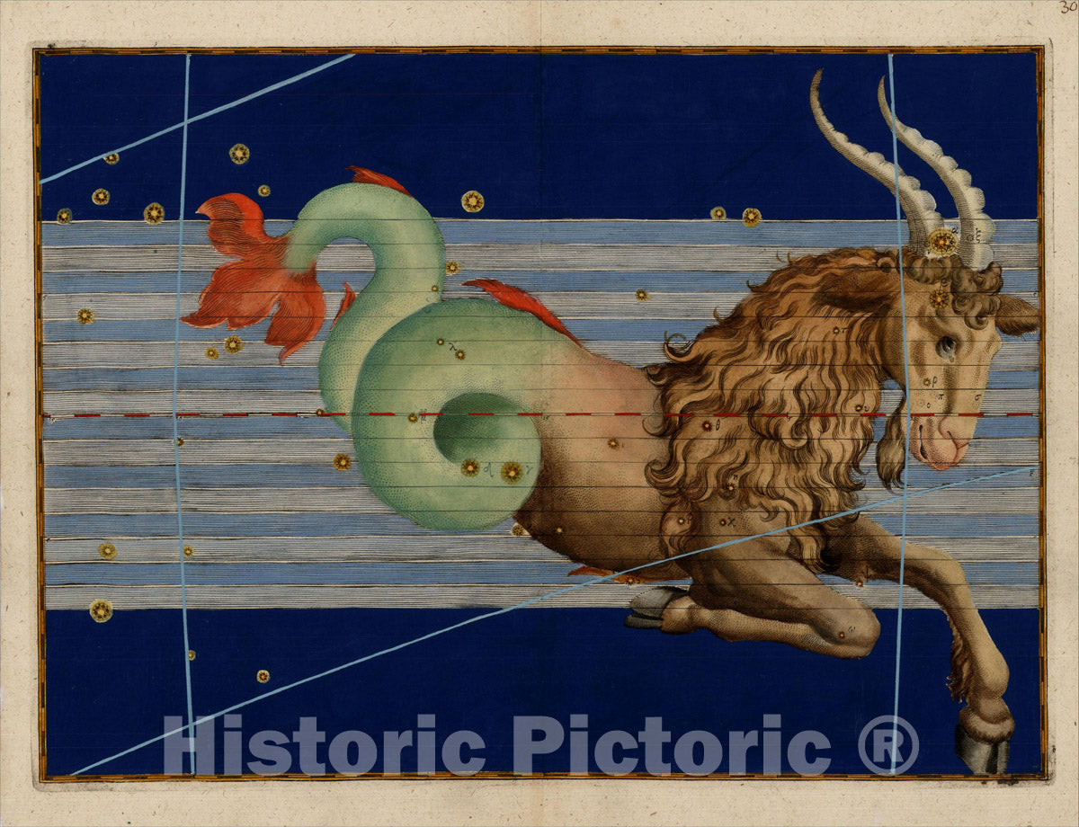 Historic Map : Uranometria, Celestial Atlas, Capricorn, 1603, Vintage Wall Art