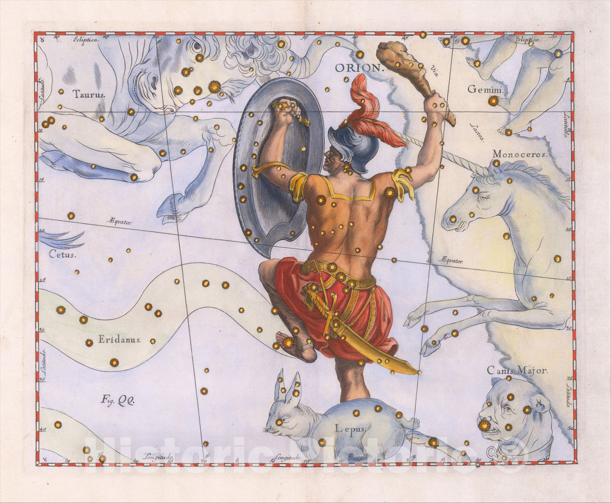 Historic Map : Firmamentum, Celestial Atlas, Orion, 1687, Johannes Hevelius, Vintage Wall Art