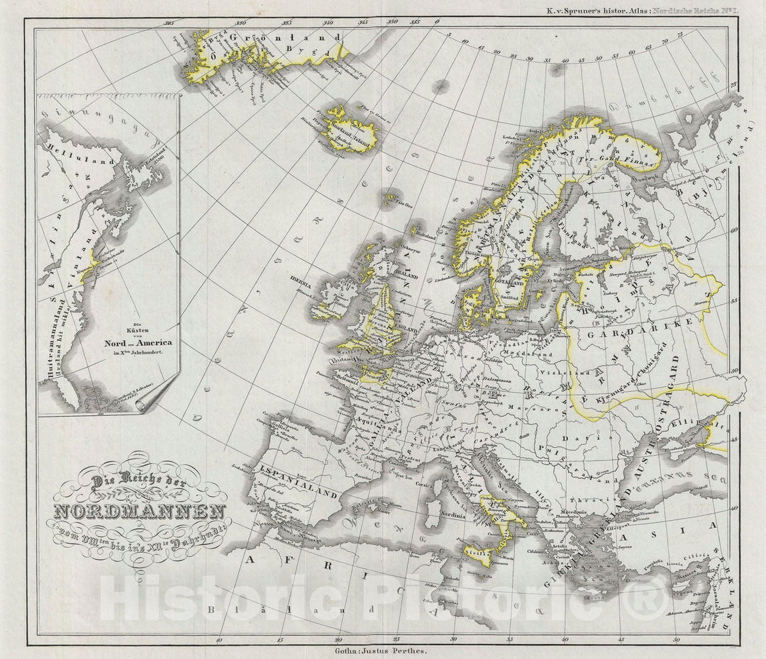 Historic Map : Europe during The Viking Age, Spruner, 1854, Vintage Wall Art