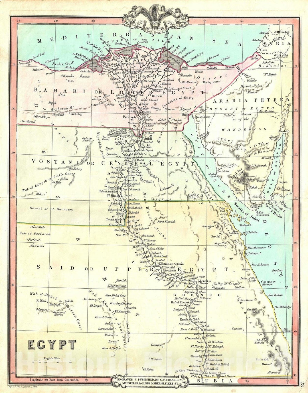 Historic Map : Egypt, Cruchley, 1853, Vintage Wall Art