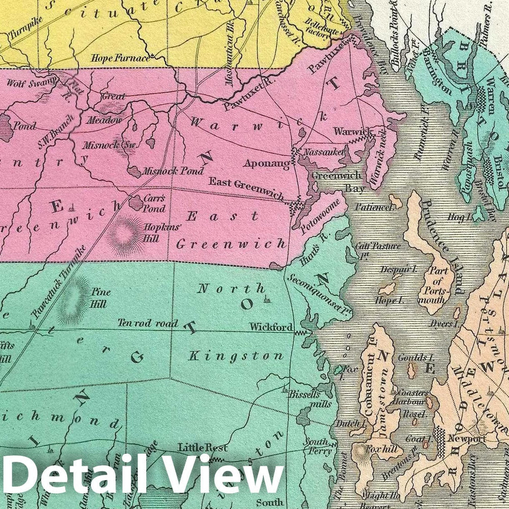 Historic Map : Rhode Island, Finley, 1828, Vintage Wall Art