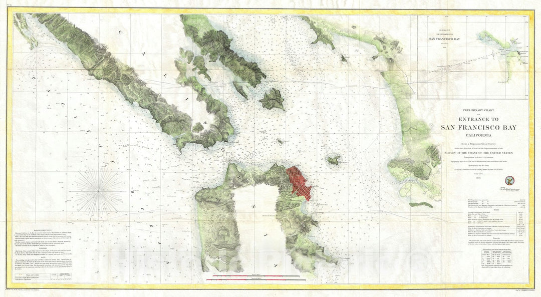 Historic Map : San Francisco Bay and City, U.S. Coast Survey, 1856, Vintage Wall Art