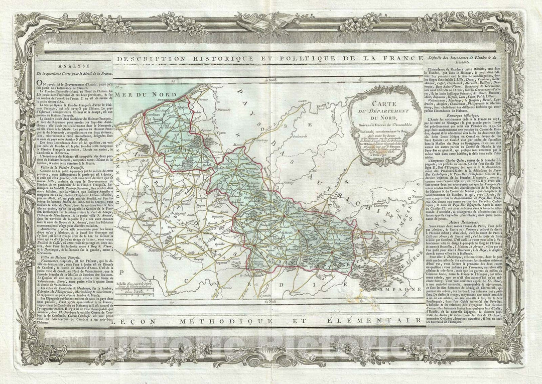 Historic Map : The Department du Nord in France, Desnos, 1786, Vintage Wall Art