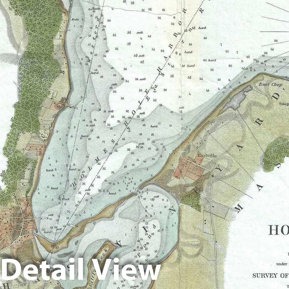 Historic Map : Holmes' Hole "Vineyard Haven", Martha's Vineyard, Massachusetts, U.S. Coast Survey, 1847, Vintage Wall Art