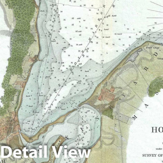 Historic Map : Holmes' Hole "Vineyard Haven", Martha's Vineyard, Massachusetts, U.S. Coast Survey, 1847, Vintage Wall Art