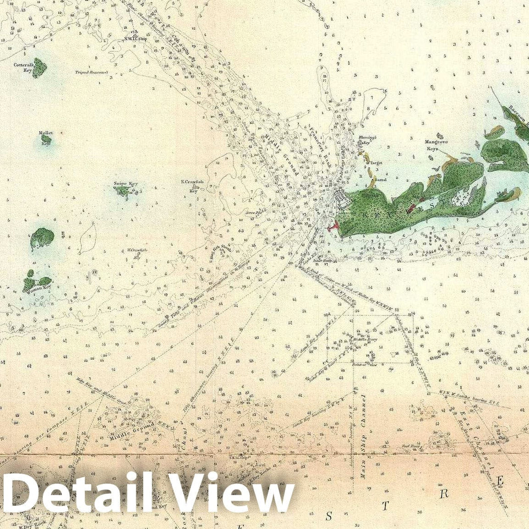 Historic Map : Nautical Chart Key West and Vicinity, Florida, U.S. Coast Survey, 1851, Vintage Wall Art