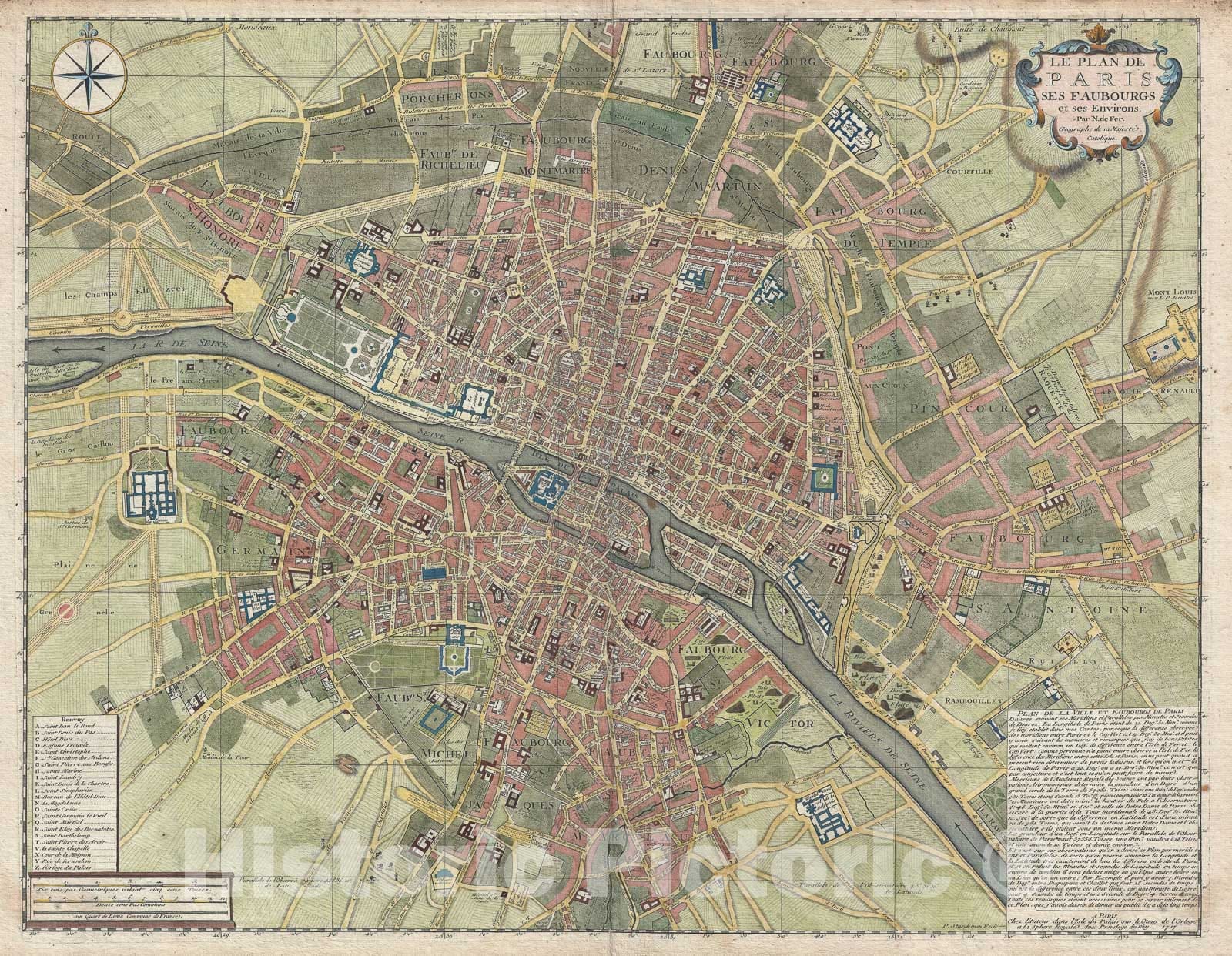 Historic Map : Paris, France, De Fer, 1717, Vintage Wall Art