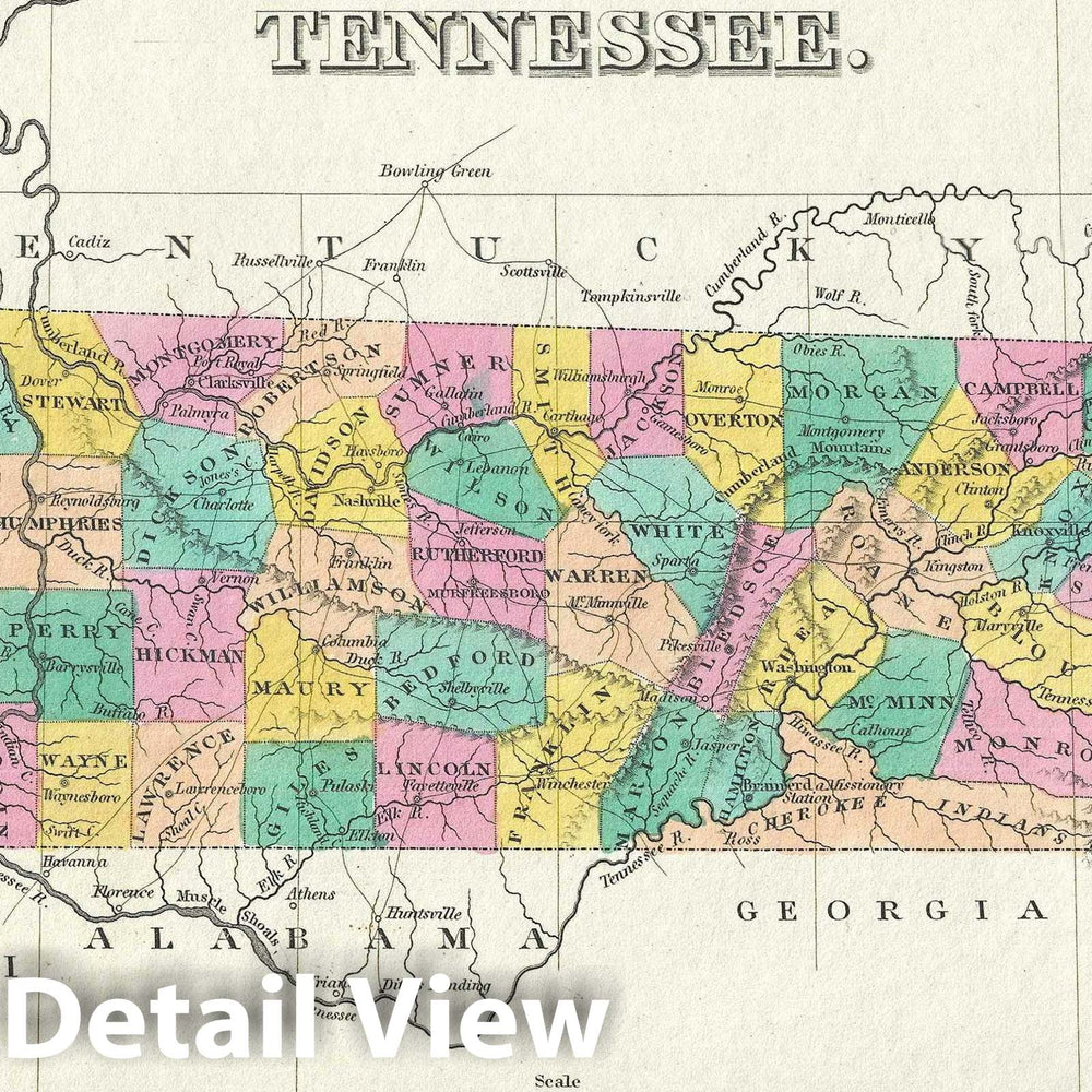 Historic Map : Tennessee, Finley, 1828, Vintage Wall Art