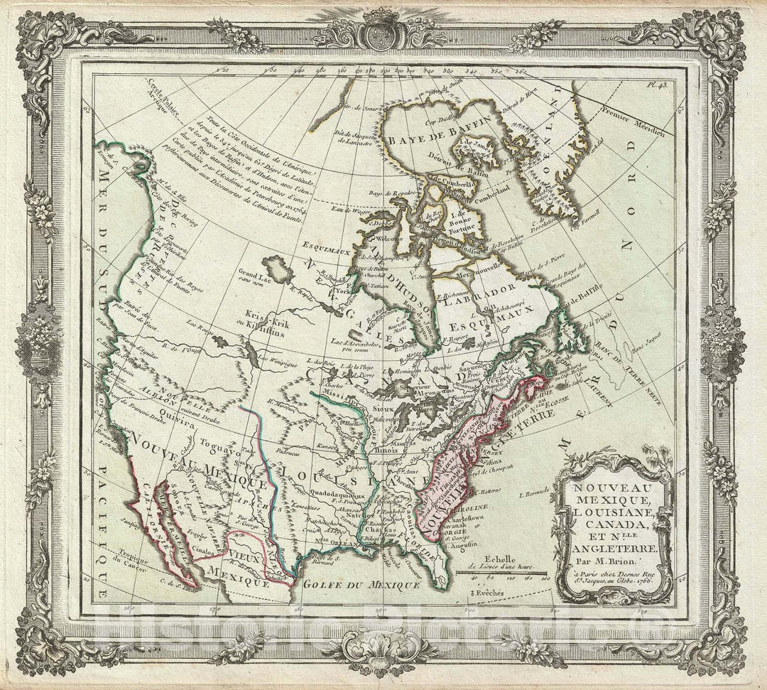 Historic Map : North America, Desnos and Brion, 1766, Vintage Wall Art