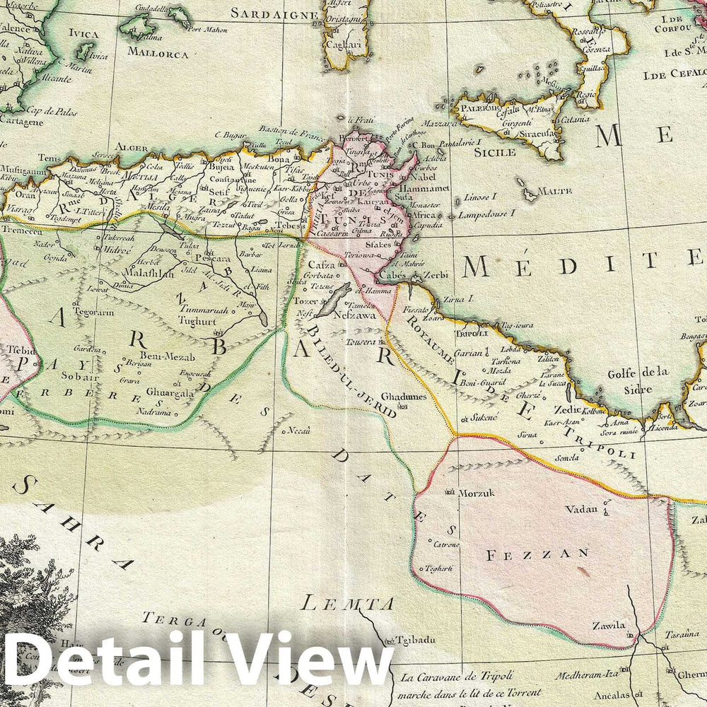 Historic Map : The Mediterranean and The Maghreb or Barbary Coast, Africa, Bonne, 1762, Vintage Wall Art