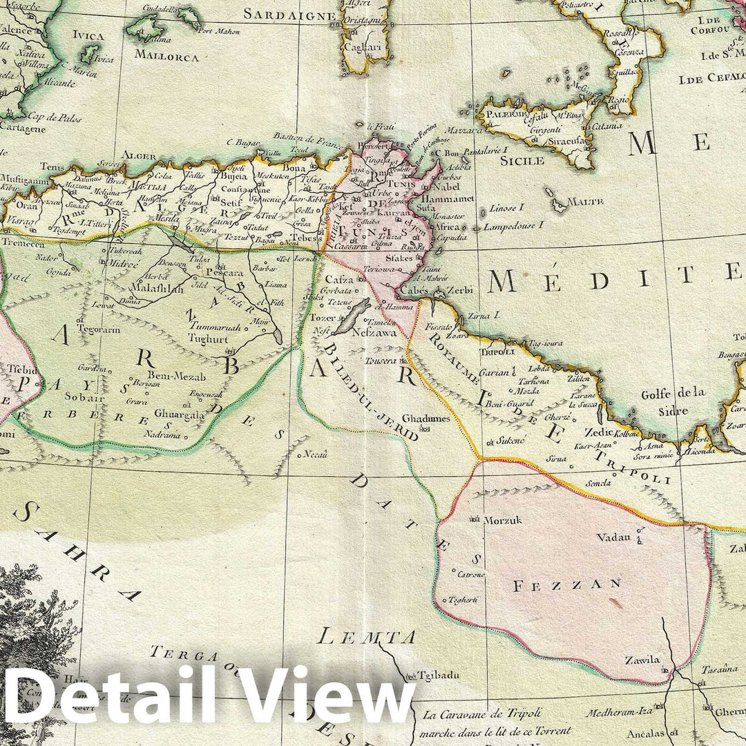 Historic Map : The Mediterranean and The Maghreb or Barbary Coast, Africa, Bonne, 1762, Vintage Wall Art