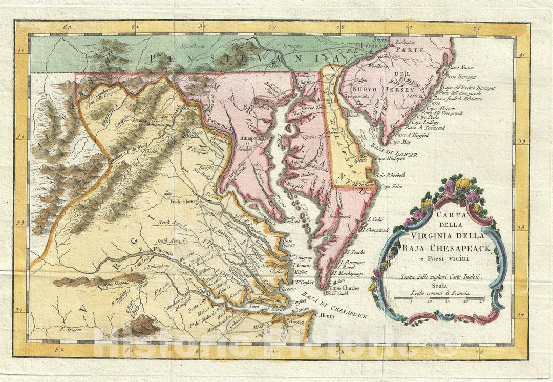 Historic Map : The Chesapeake Bay and Surrounding States, Bellin, 1781, Vintage Wall Art