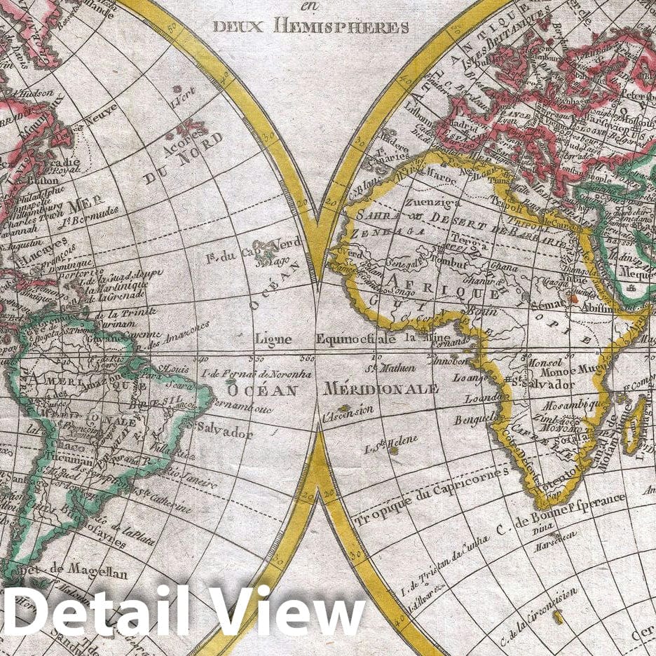 Historic Map : The Two Hemispheres, Raynal and Bonne, 1780, Vintage Wall Art