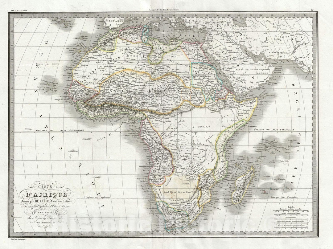 Historic Map : Africa, Lapie, 1831, Vintage Wall Art