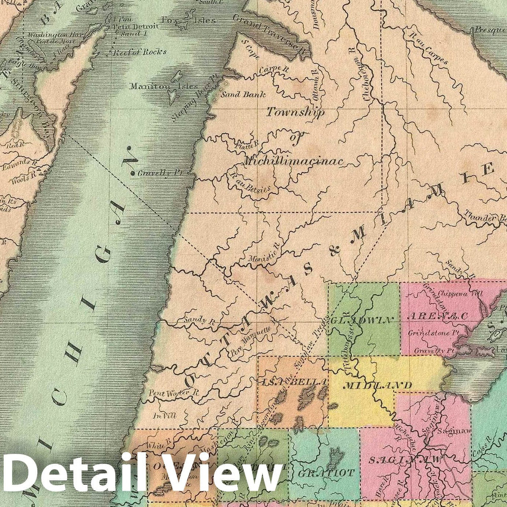 Historic Map : Michigan, Burr, 1835, Vintage Wall Art