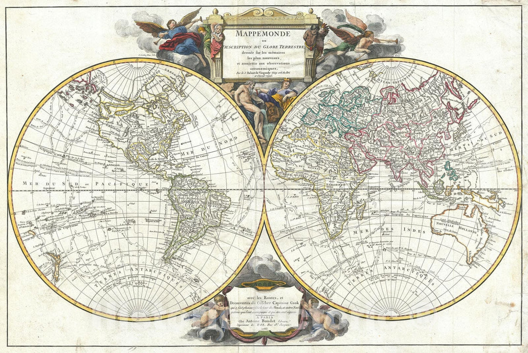 Historic Map : The World on Mercator Projection, Vaugondy, 1784, Vintage Wall Art