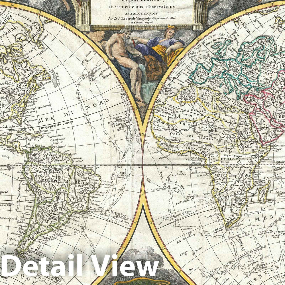 Historic Map : The World on Mercator Projection, Vaugondy, 1784, Vintage Wall Art