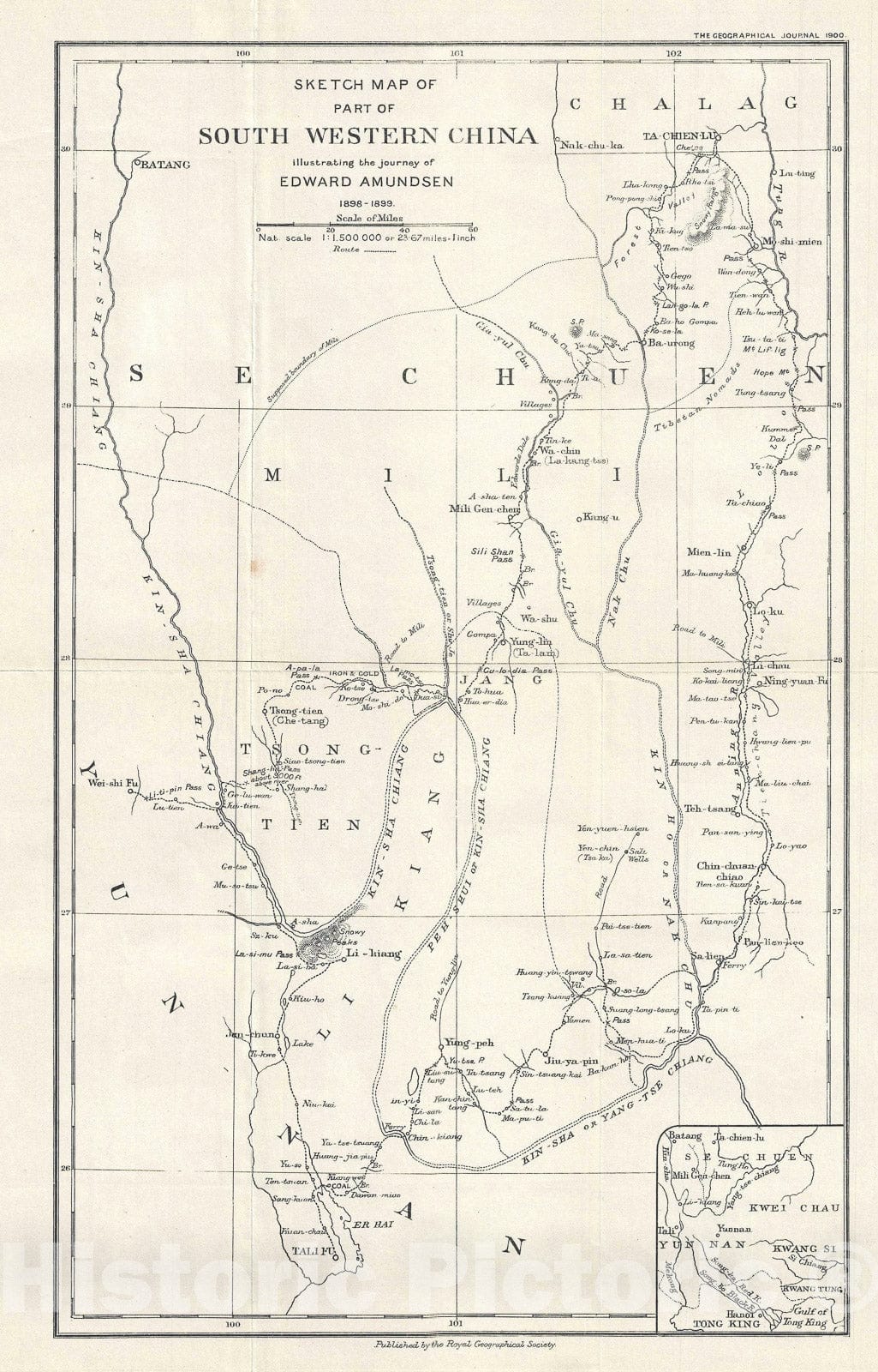 Historic Map : Sichuan and Yunnan Provinces, China, Amundsen, 1900, Vintage Wall Art