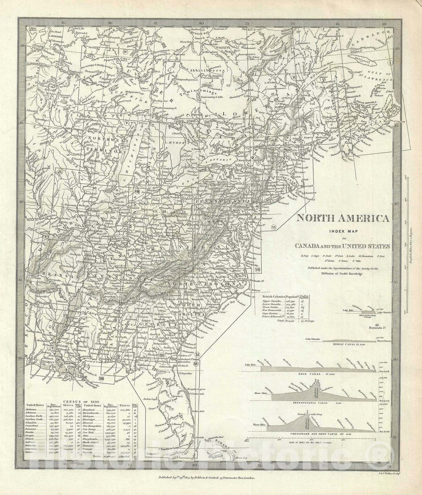 Historic Map : Canada and The United States, S.D.U.K., 1834, Vintage Wall Art