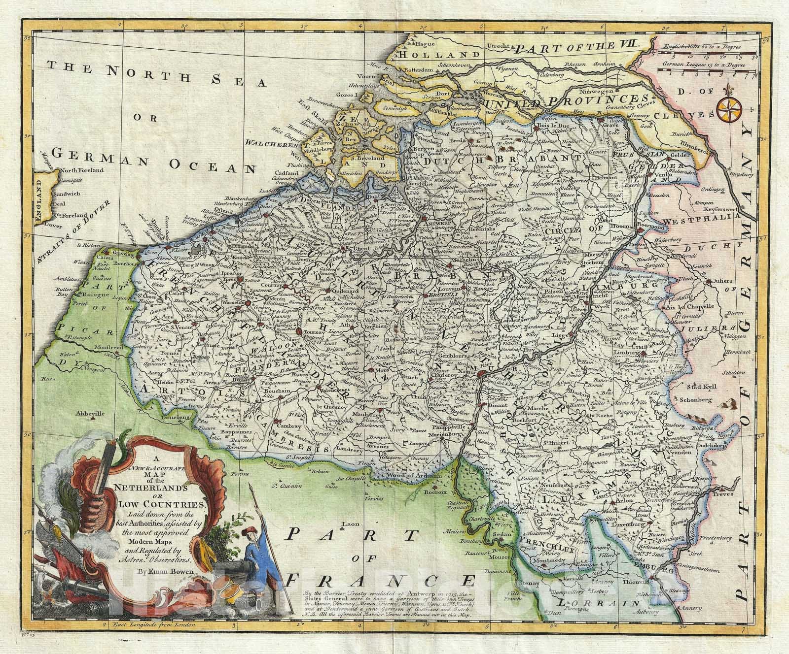 Historic Map : Belgium, Bowen, 1747, Vintage Wall Art