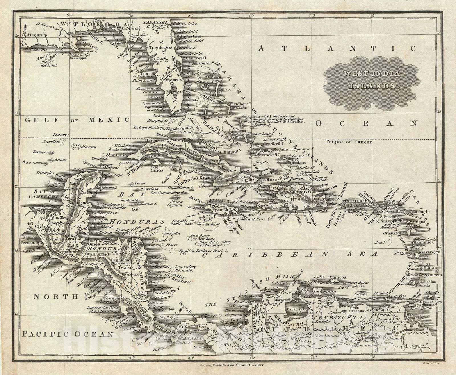 Historic Map : The West Indies "Cuba, Hispaniola, Porto Rico", Malte-Brun, 1828, Vintage Wall Art