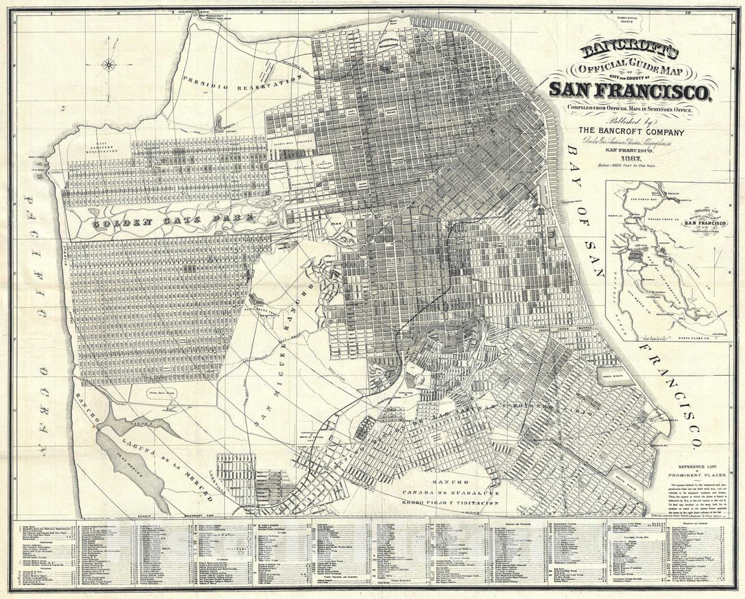 Historic Map : San Francisco, California, Bancroft, 1887, Vintage Wall Art