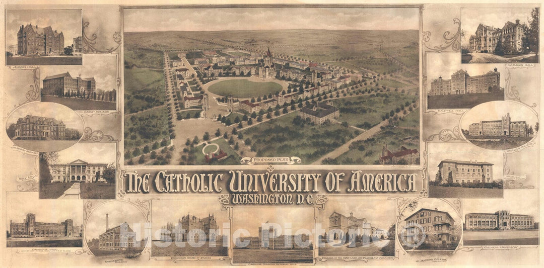 Historic Map : Catholic University of America, Murphy and Olmstead, 1914, Vintage Wall Art