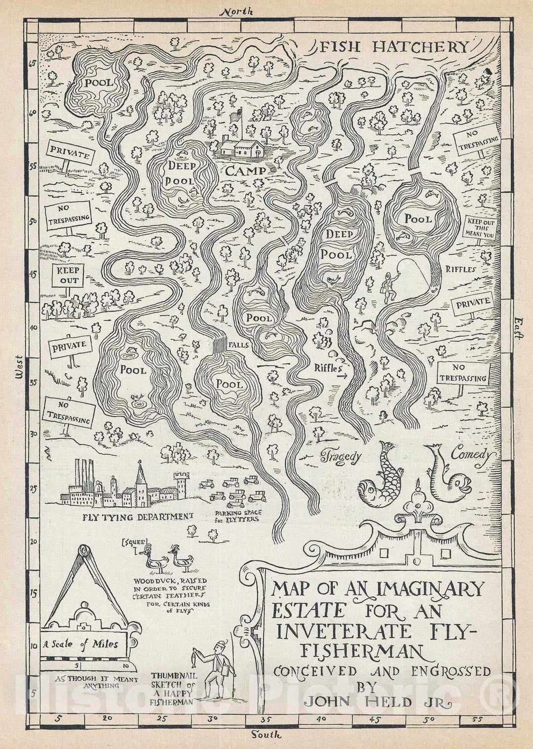 Historic Map : The Flyfisherman's Ideal Estate, Held, 1931, Vintage Wall Art