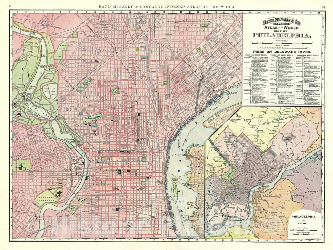 Historic Map : Plan of Philadelphia, Pennsylvania, Rand McNally, 1891, Vintage Wall Art