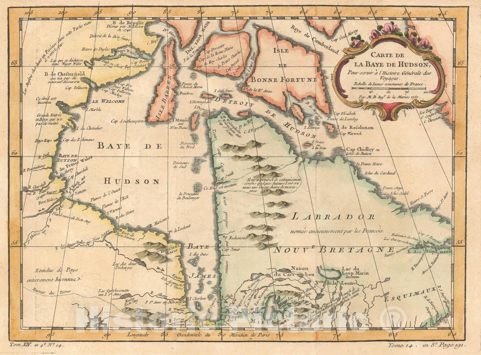 Historic Map : Hudson Bay, Bellin, 1757, Vintage Wall Art