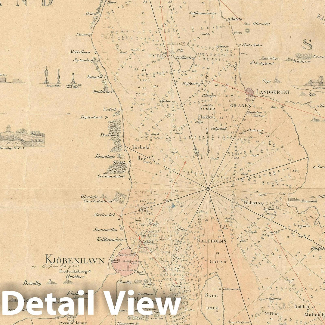 Historic Map : Nautical Chart Oresund Strait: Denmark and Sweden "near Copenhagen", 1830, Vintage Wall Art