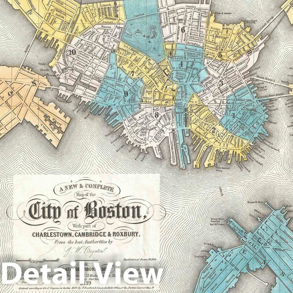 Historic Map : Boston, Massachusetts, Dearborn and Boynton, 1839, Vintage Wall Art