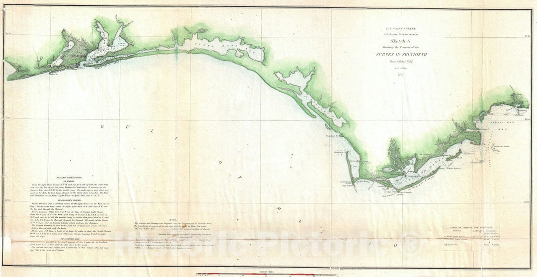 Historic Map : The Florida Panhandle, U.S. Coast Survey, 1852, Vintage Wall Art