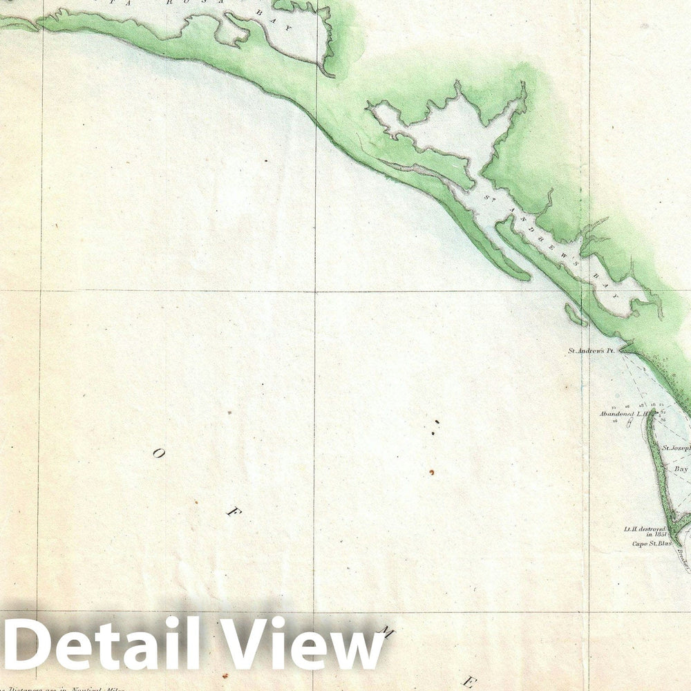 Historic Map : The Florida Panhandle, U.S. Coast Survey, 1852, Vintage Wall Art