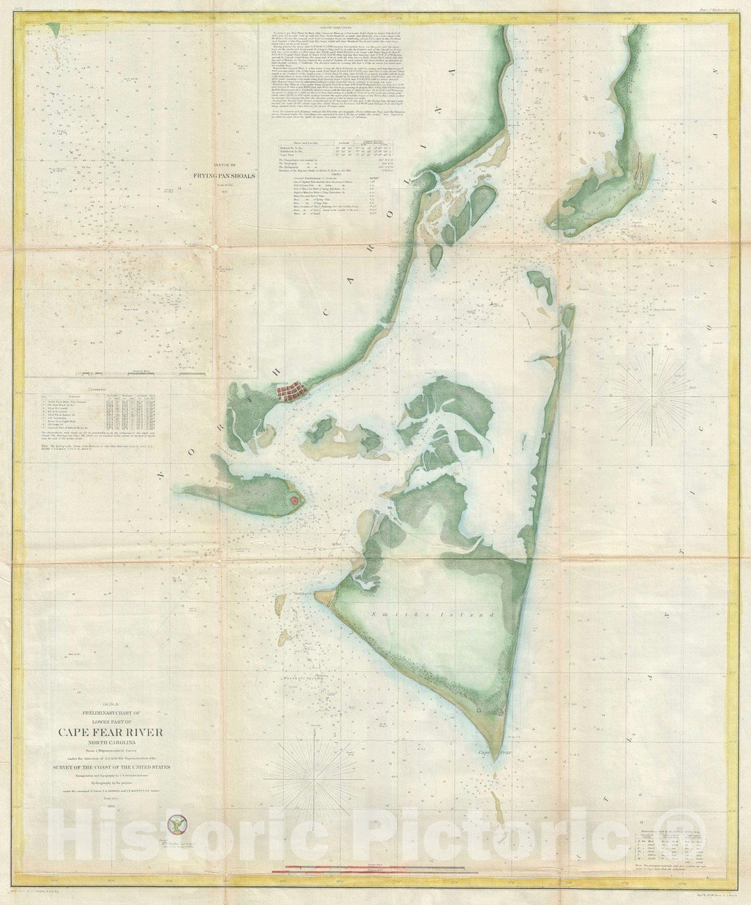 Historic Map : Cape Fear, North Carolina, U.S. Coast Survey, 1855, Vintage Wall Art