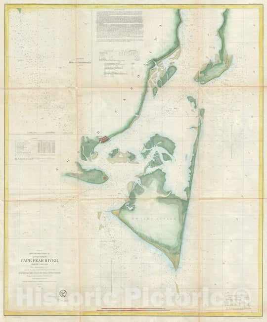 Historic Map : Cape Fear, North Carolina, U.S. Coast Survey, 1855, Vintage Wall Art