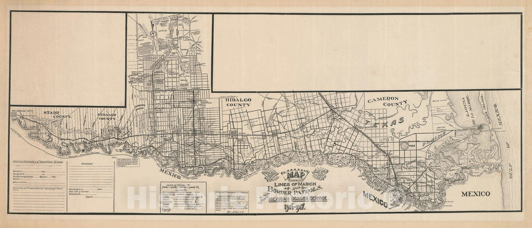 Historic Map : a Section of The Border Between The United States and Mexico, Rice, 1917, Vintage Wall Art