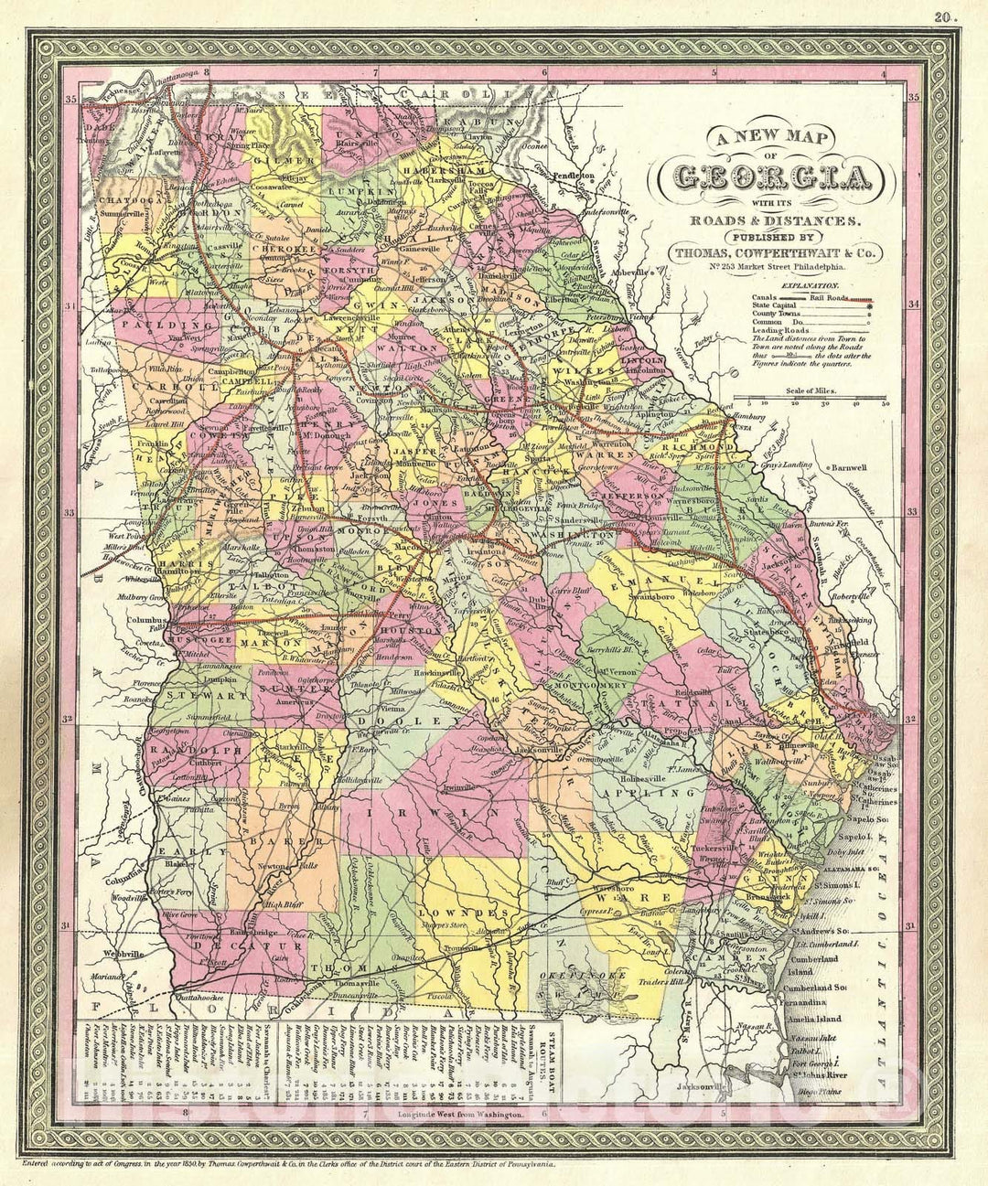 Historic Map : Georgia, Mitchell, 1854, Vintage Wall Art