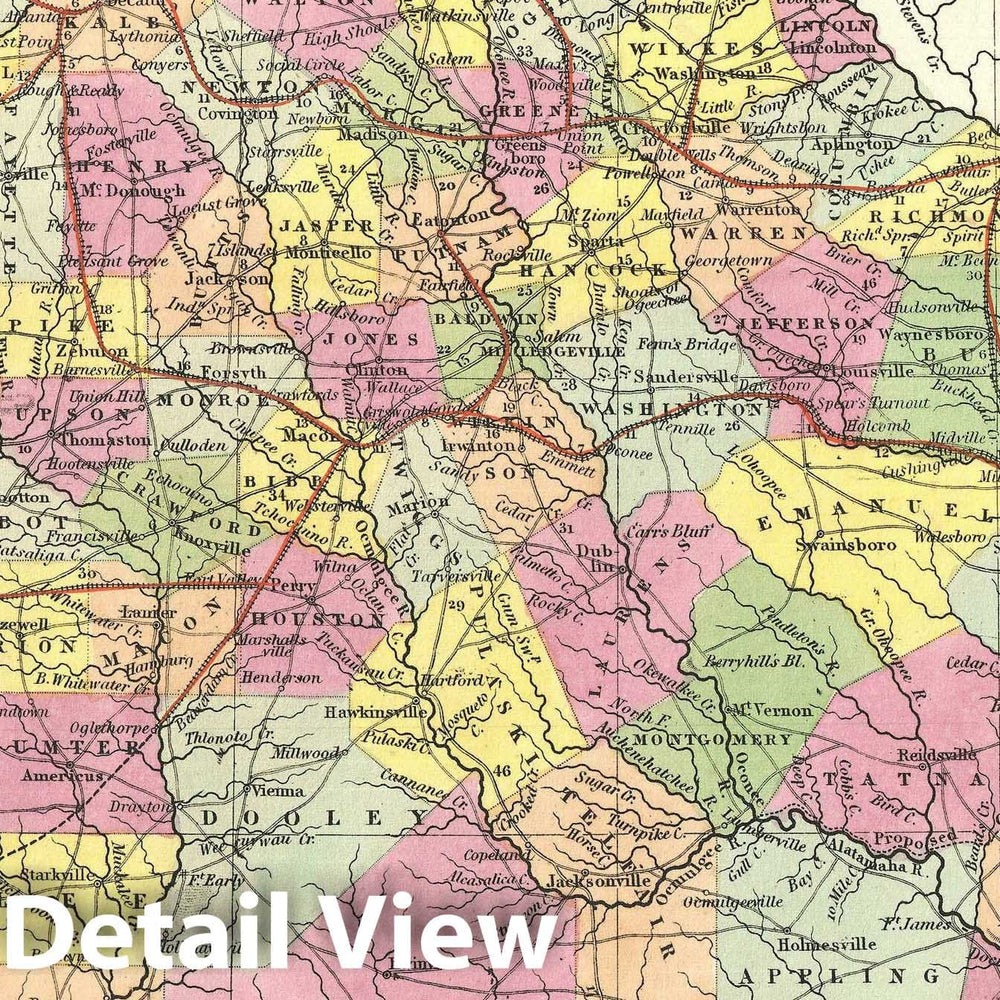 Historic Map : Georgia, Mitchell, 1854, Vintage Wall Art