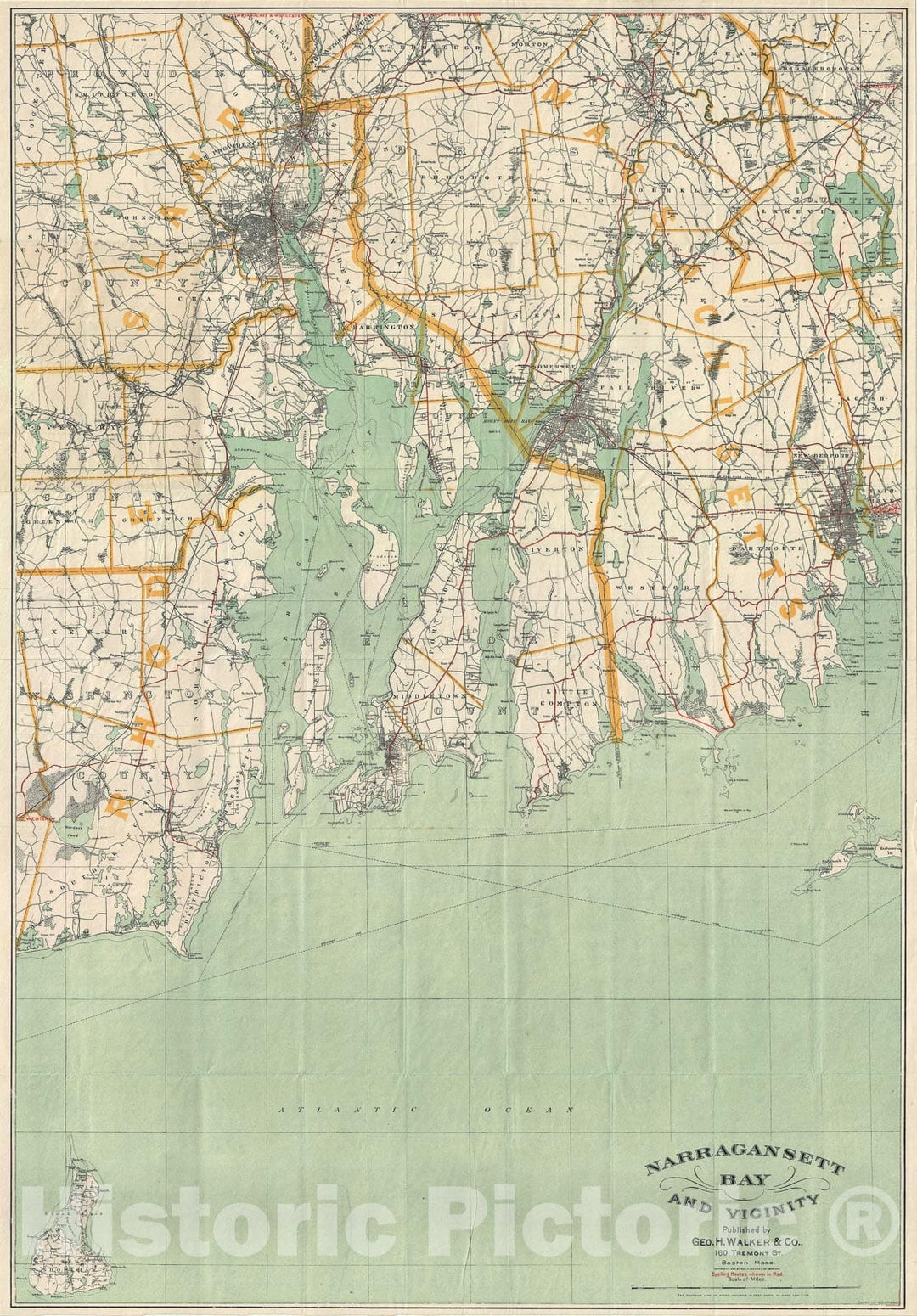 Historic Map : Narrangasett Bay, Rhode Island, Walker, 1892, Vintage Wall Art