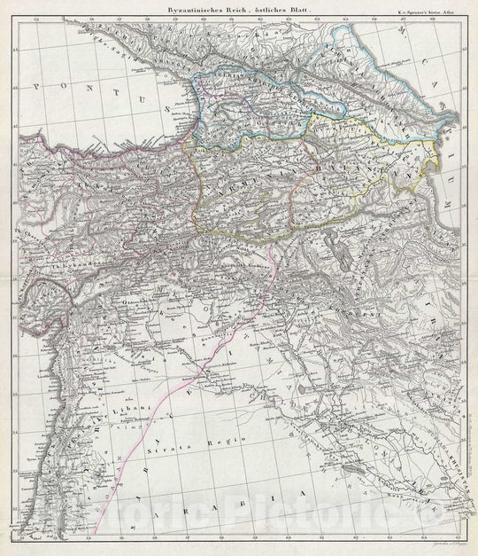 Historic Map : Byzantine Turkey, Iran, Iraq, and Syria, Spruner, 1854, Vintage Wall Art