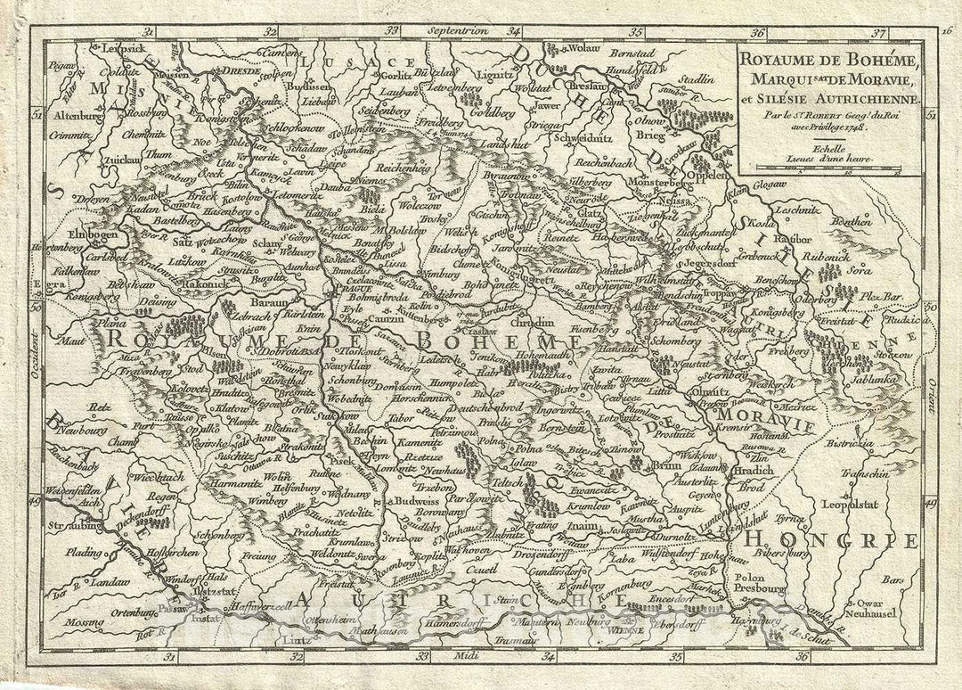 Historic Map : Bohemia "Czech Republic", Moravia and Silesia, Vaugondy, 1748, Vintage Wall Art