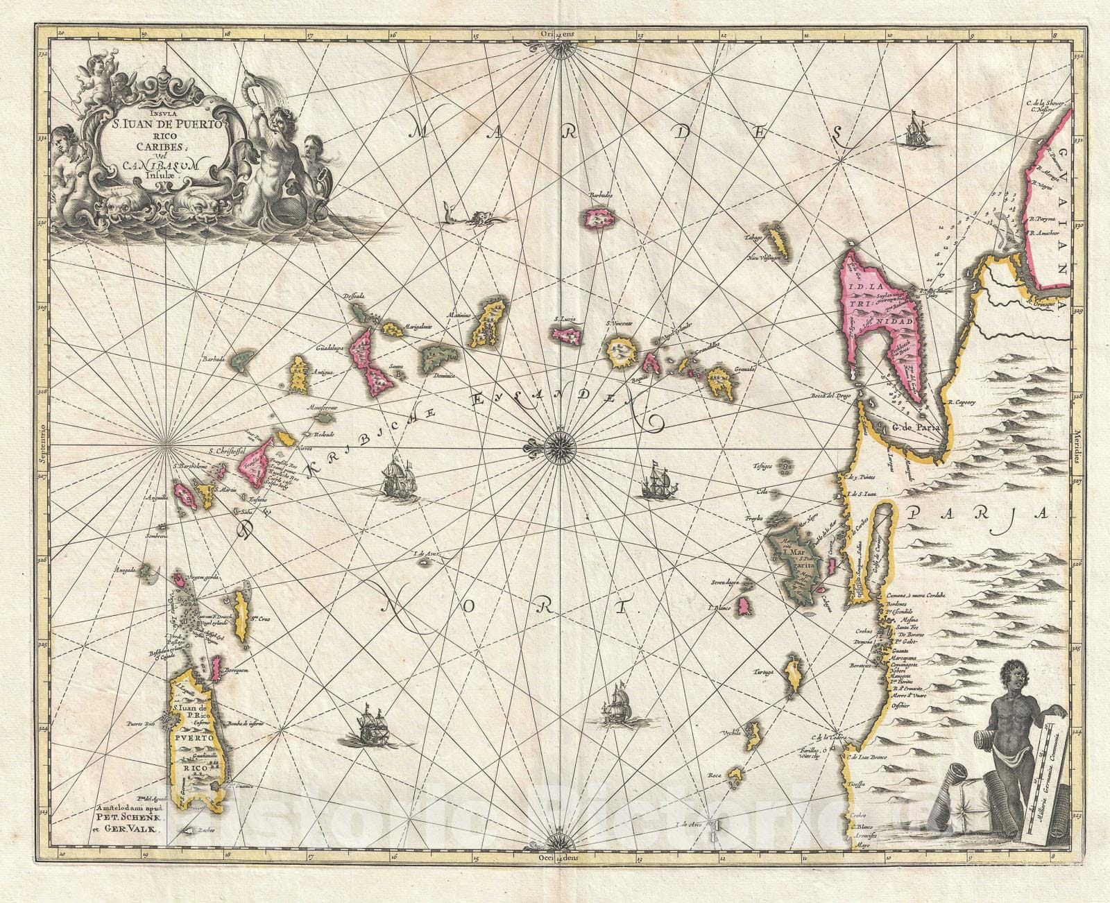 Historic Map : The Lesser Antilles, Schenk and Valk, 1700, Vintage Wall Art