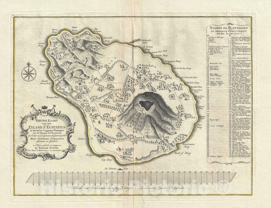 Historic Map : Saint Eustatius, West Indies, Ottens, 1775, Vintage Wall Art