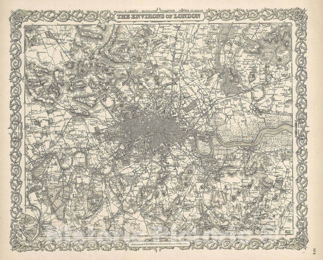 Historic Map : Plan of The City of London, England, Colton, 1856, Vintage Wall Art